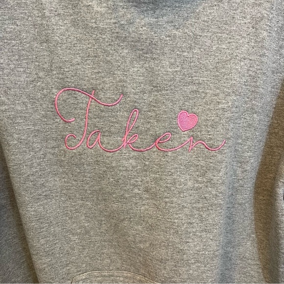 New Gildan medium hooded sweatshirt “taken” embroidered pink lettering feature - Picture 3 of 9